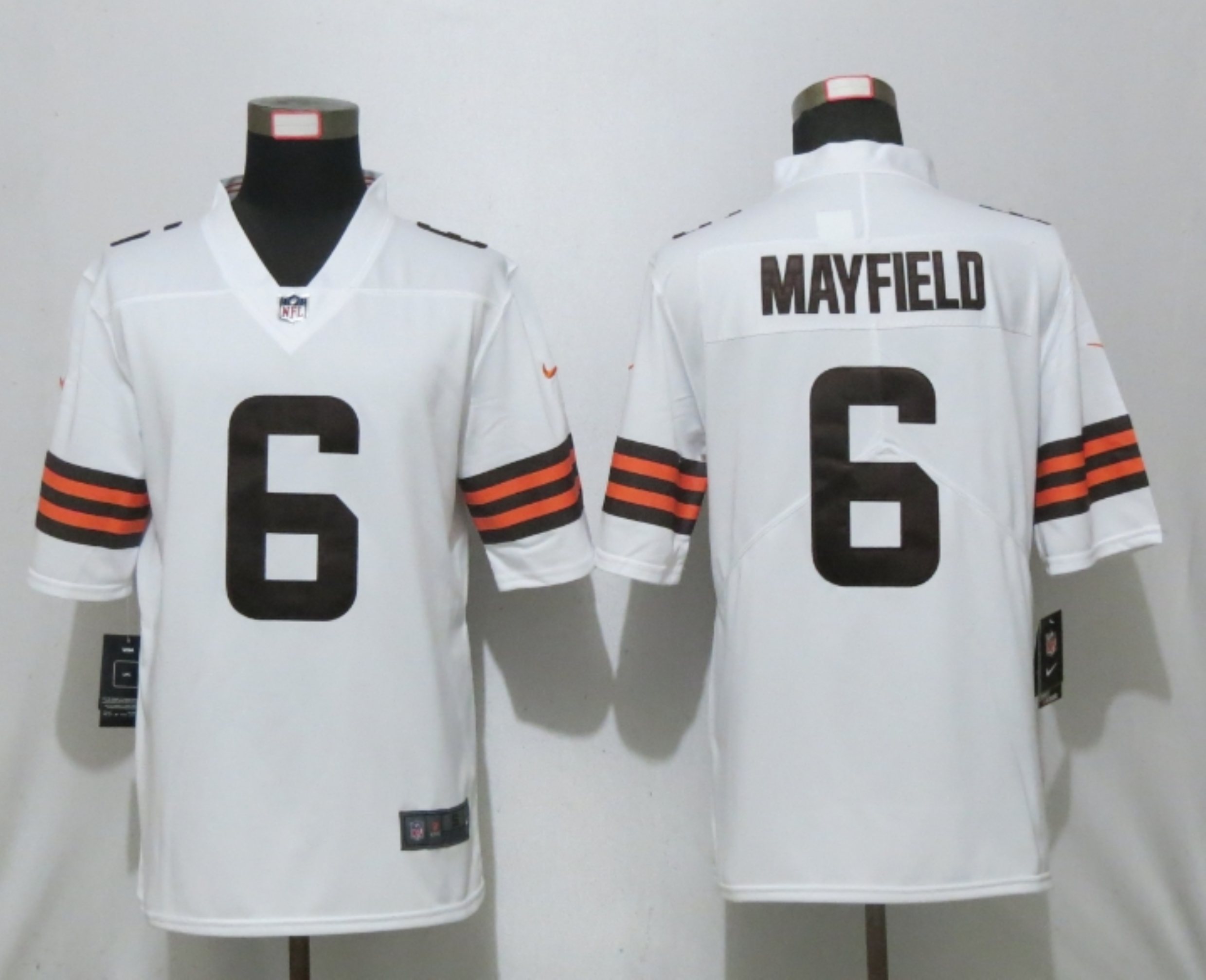 Men New Nike Cleveland Browns 6 Mayfield White Vapor Limited Player Jersey